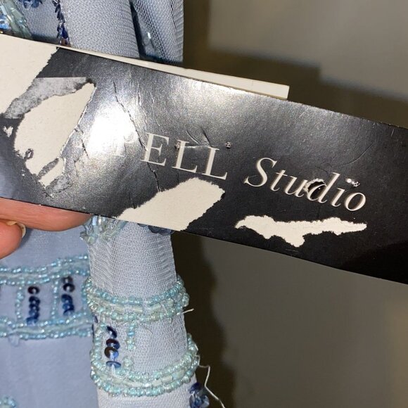 Papell Studio Embellished Sequined Long Dress Pale Blue - Picture 2 of 11